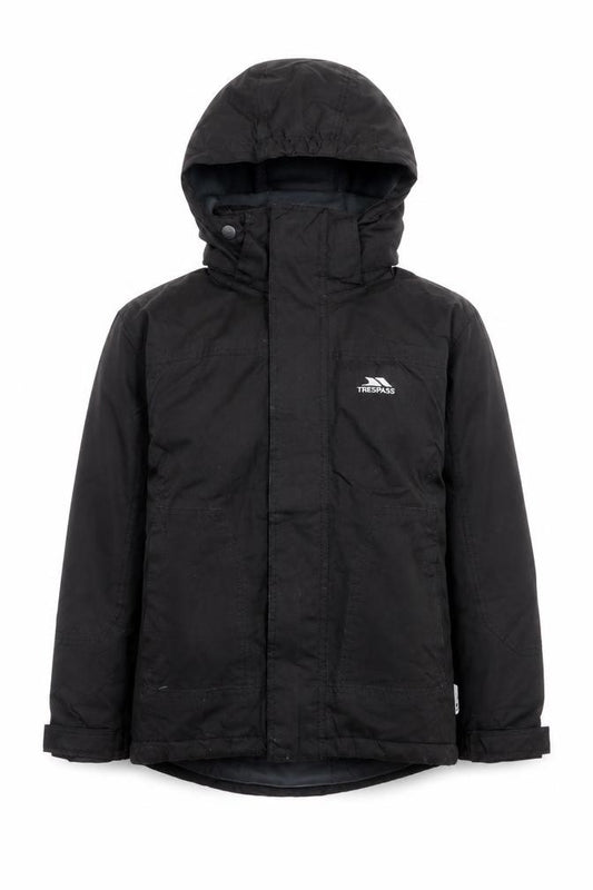 Trespass Boys Black 5-6 Years Hooded Waterproof Parka Jacket