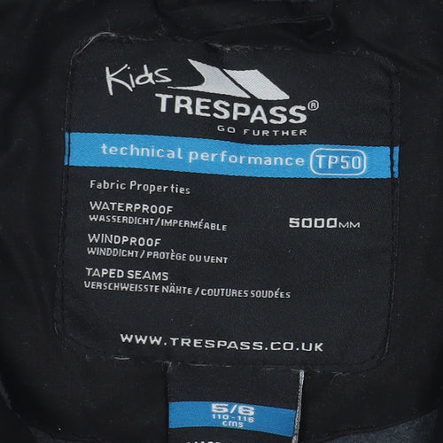 Trespass Boys Black 5-6 Years Hooded Waterproof Parka Jacket