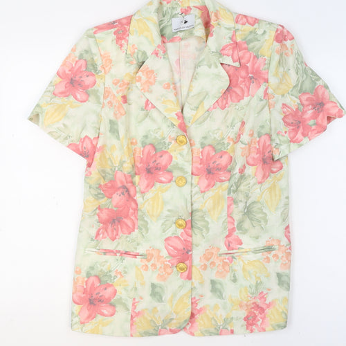 Marcelle Griffon Womens Multicoloured Floral Short Sleeve Blazer Size 16