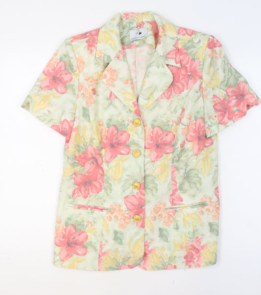 Marcelle Griffon Womens Multicoloured Floral Short Sleeve Blazer Size 16
