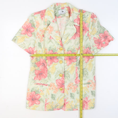 Marcelle Griffon Womens Multicoloured Floral Short Sleeve Blazer Size 16