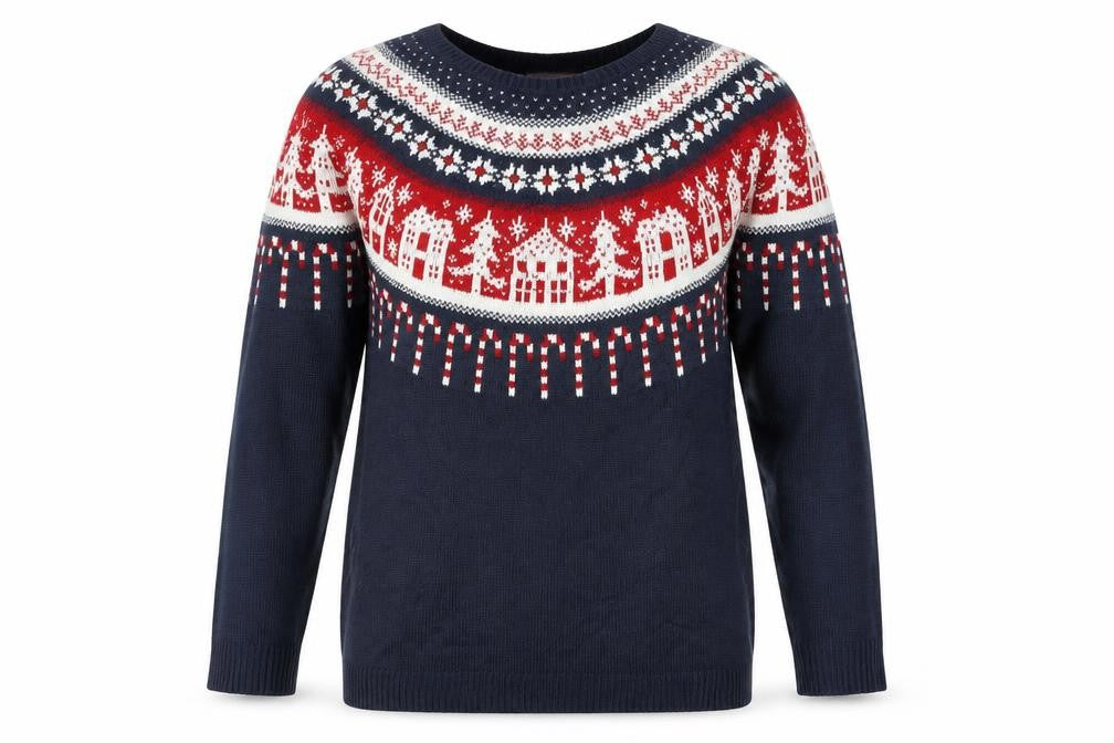 Front view of Next Men’s Blue Christmas Fair Isle Wool Blend Jumper, size L
