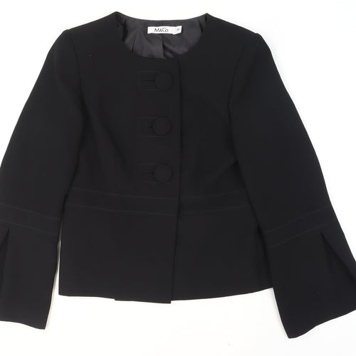 M&Co Women's Black Size 14 Tailored Three-Button Blazer Jacket