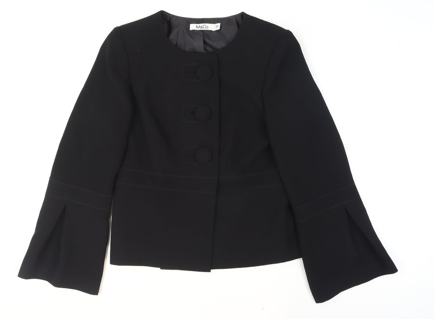 M&Co Women's Black Size 14 Tailored Three-Button Blazer Jacket