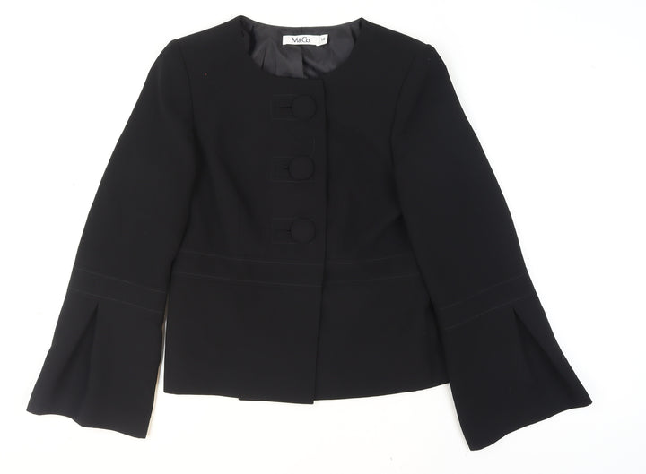 M&Co Women's Black Size 14 Tailored Three-Button Blazer Jacket