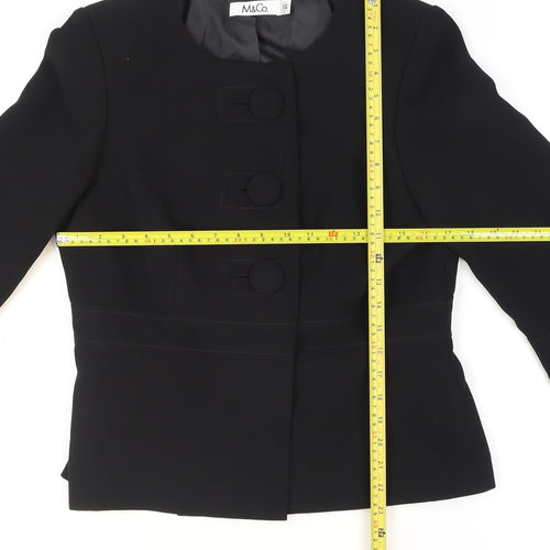 M&Co Women's Black Size 14 Tailored Three-Button Blazer Jacket