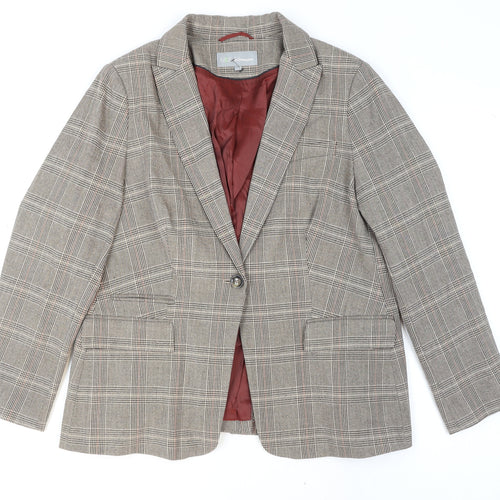 Marks and Spencer Womens Beige Check Single Breasted Blazer Size 20