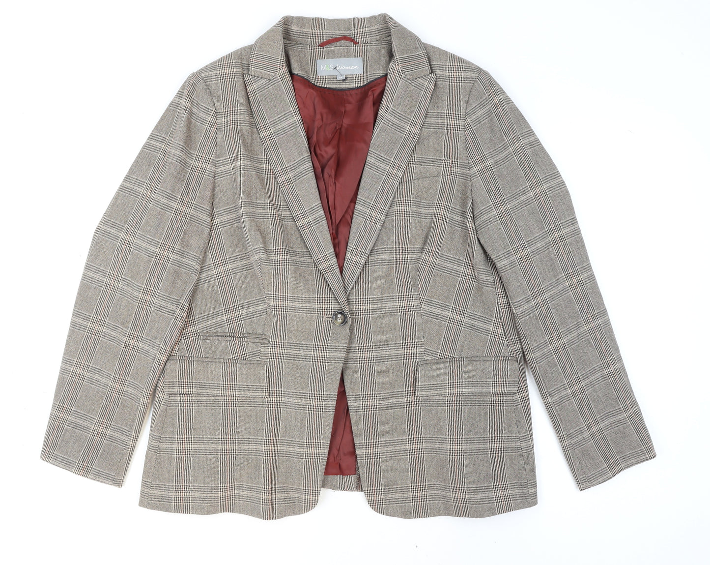 Marks and Spencer Womens Beige Check Single Breasted Blazer Size 20