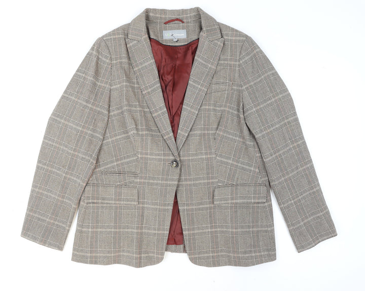 Marks and Spencer Womens Beige Check Single Breasted Blazer Size 20