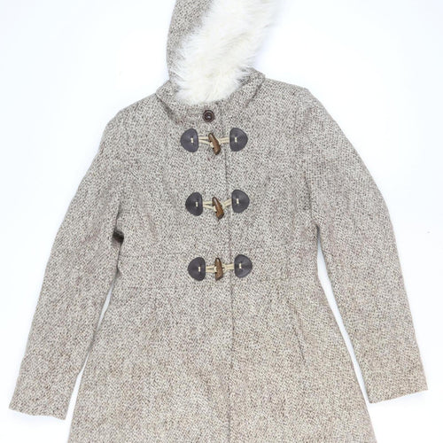 Jane Norman Women Beige Wool Blend Hooded Duffle Coat UK 12