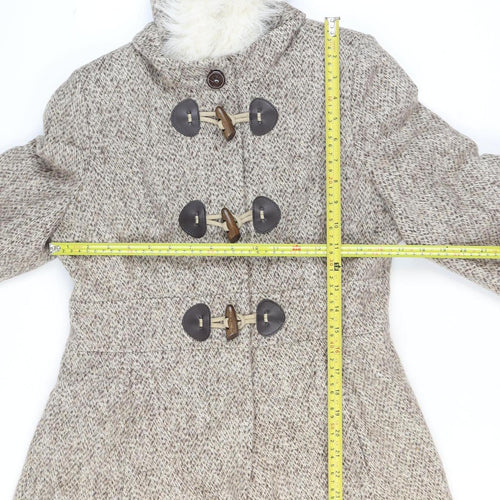 Jane Norman Women Beige Wool Blend Hooded Duffle Coat UK 12