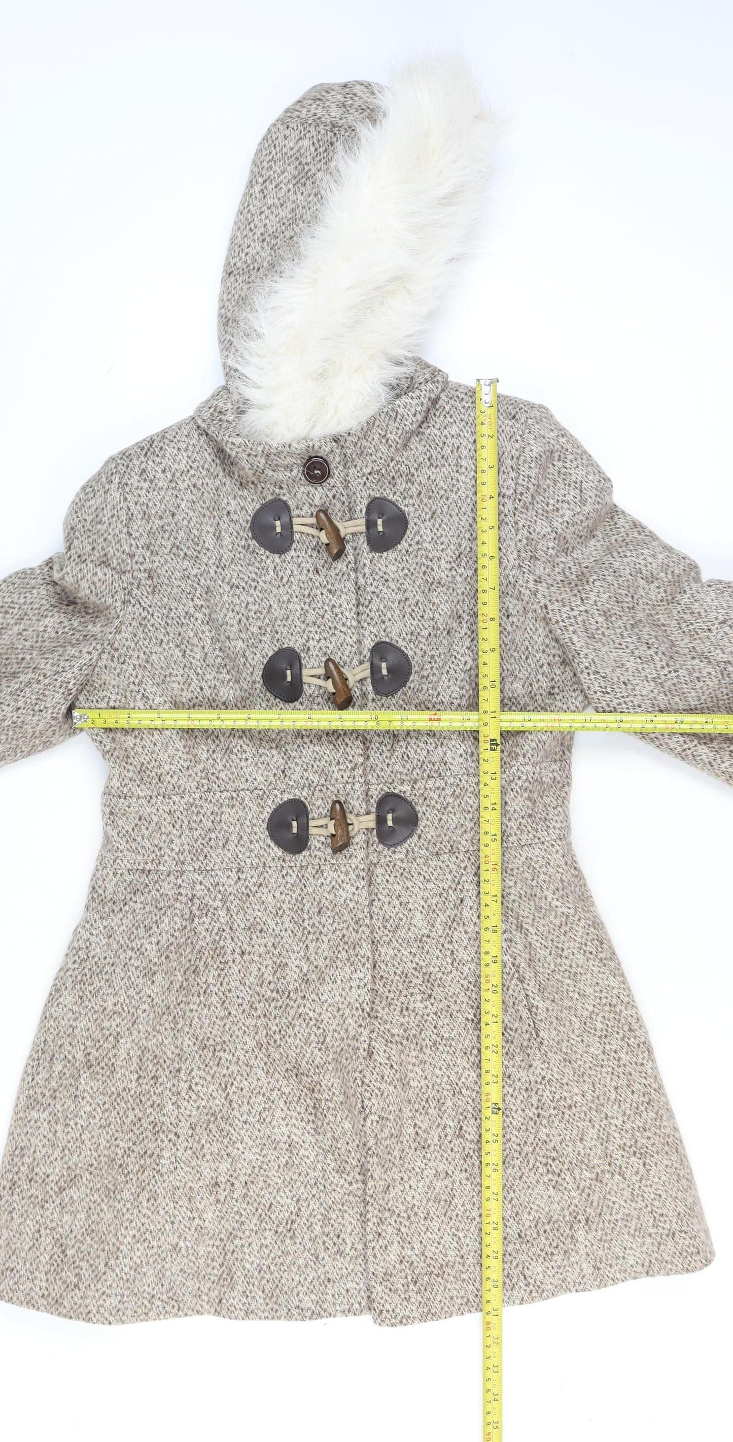 Jane Norman Women Beige Wool Blend Hooded Duffle Coat UK 12