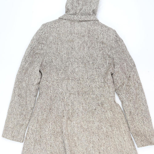 Jane Norman Women Beige Wool Blend Hooded Duffle Coat UK 12