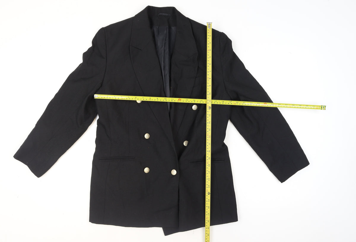 Close-up detail of Classic Woman Black Double-Breasted Blazer Jacket UK 14
