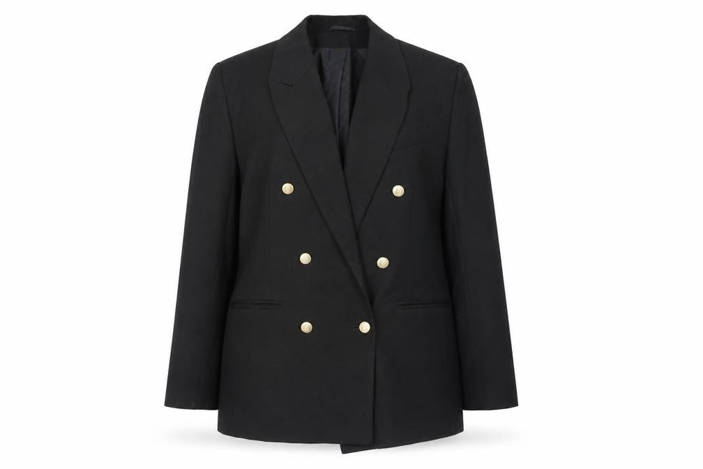 Front view of Classic Woman Black Double-Breasted Blazer Jacket UK 14
