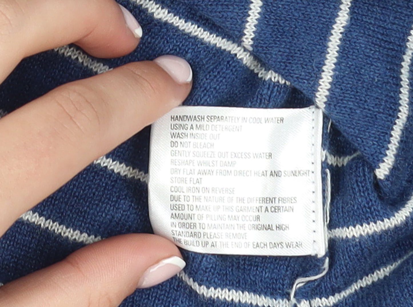 East Women Blue Striped Cotton Viscose Cardigan Size 14