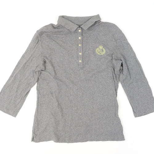 Ralph Lauren Grey 3/4 Sleeve Cotton Polo Shirt Men's L