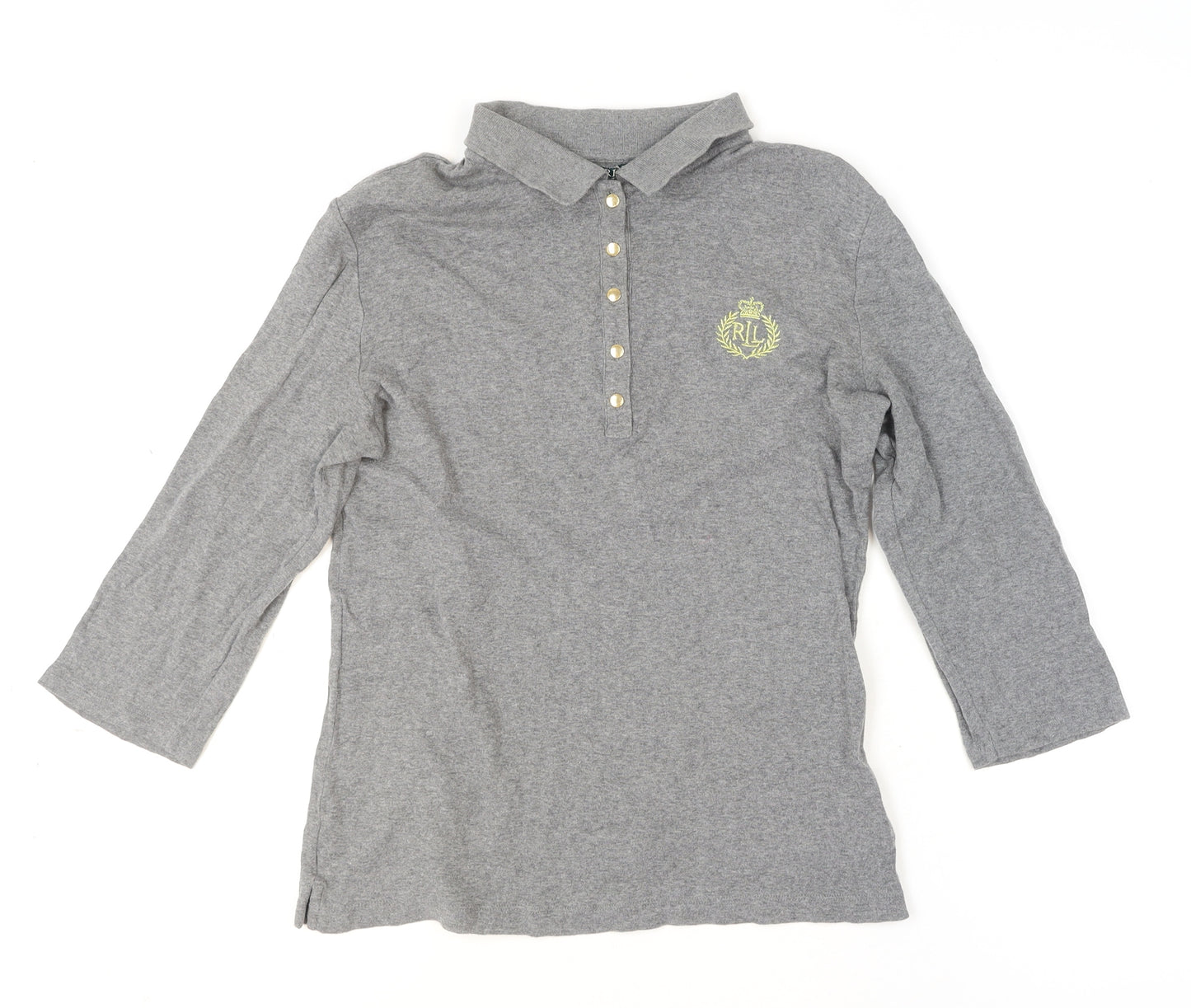 Ralph Lauren Grey 3/4 Sleeve Cotton Polo Shirt Men's L