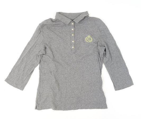 Ralph Lauren Grey 3/4 Sleeve Cotton Polo Shirt Men's L