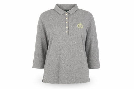 Front view of Ralph Lauren Grey 3/4 Sleeve Cotton Polo Shirt Men's L