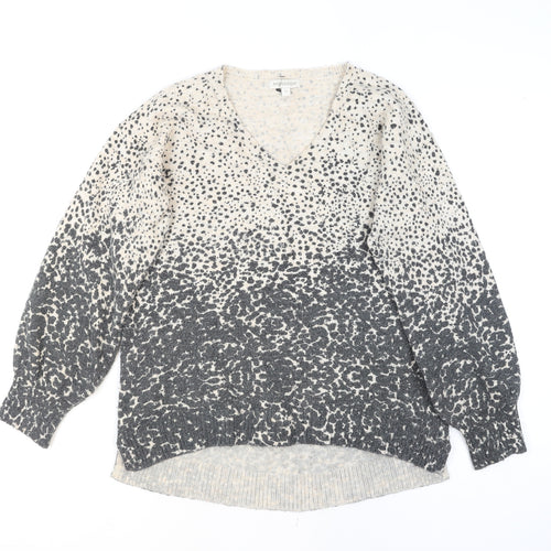 Monsoon Women Grey Animal Print V-Neck Pullover Jumper Size M