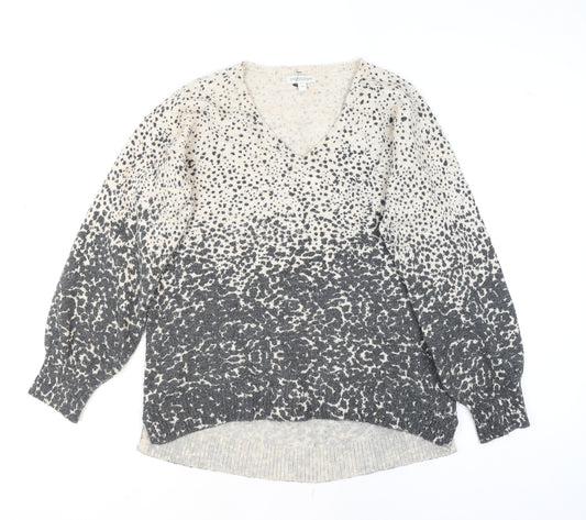 Monsoon Women Grey Animal Print V-Neck Pullover Jumper Size M