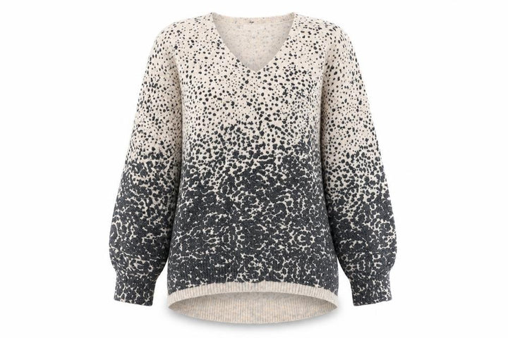 Monsoon Women Grey Animal Print V-Neck Pullover Jumper Size M