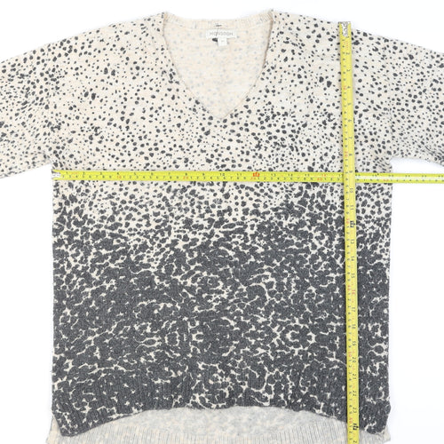 Monsoon Women Grey Animal Print V-Neck Pullover Jumper Size M