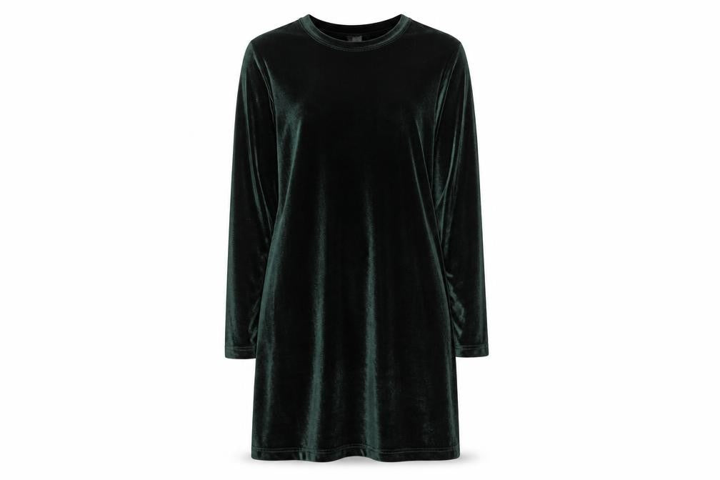 ONLY Women's Green Velour Shift Dress Size S Long Sleeve Party