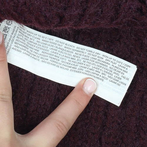 MNG Women’s Purple Chunky-Knit Pullover Jumper Size 8