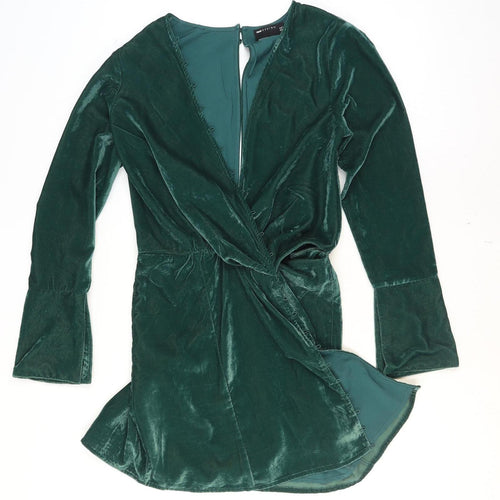 ASOS DESIGN Women's Green Velvet Wrap Dress Size 10