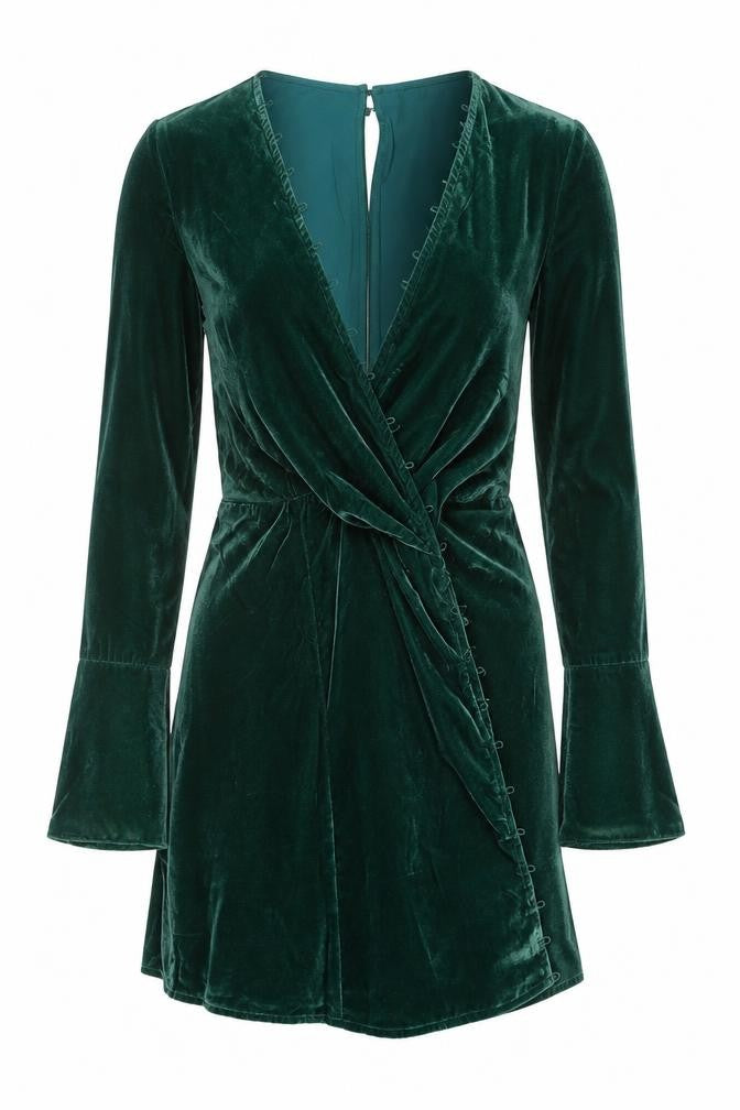 ASOS DESIGN Women's Green Velvet Wrap Dress Size 10