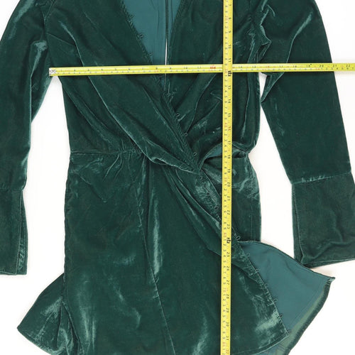 ASOS DESIGN Women's Green Velvet Wrap Dress Size 10