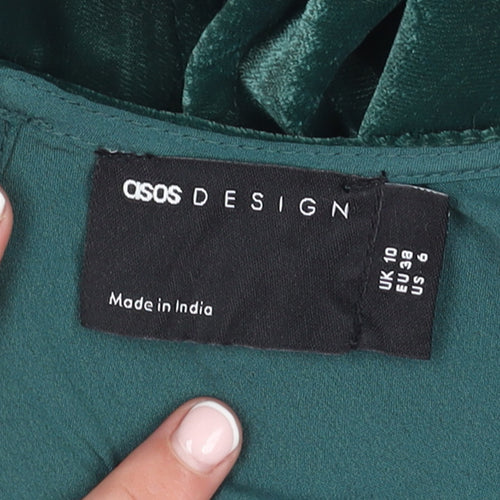ASOS DESIGN Women's Green Velvet Wrap Dress Size 10