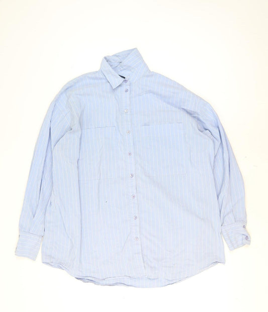 ASOS DESIGN Women Blue Striped Button-Up Shirt Size S