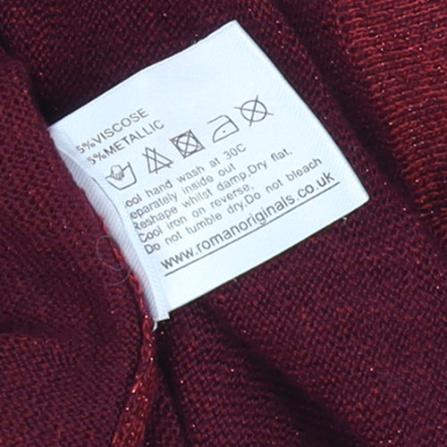 Roman Women Red 14 Pullover Knit Jumper 3/4 Sleeve Relaxed Fit
