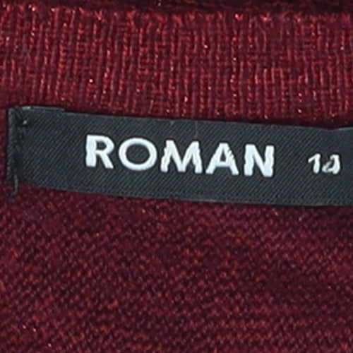 Roman Women Red 14 Pullover Knit Jumper 3/4 Sleeve Relaxed Fit