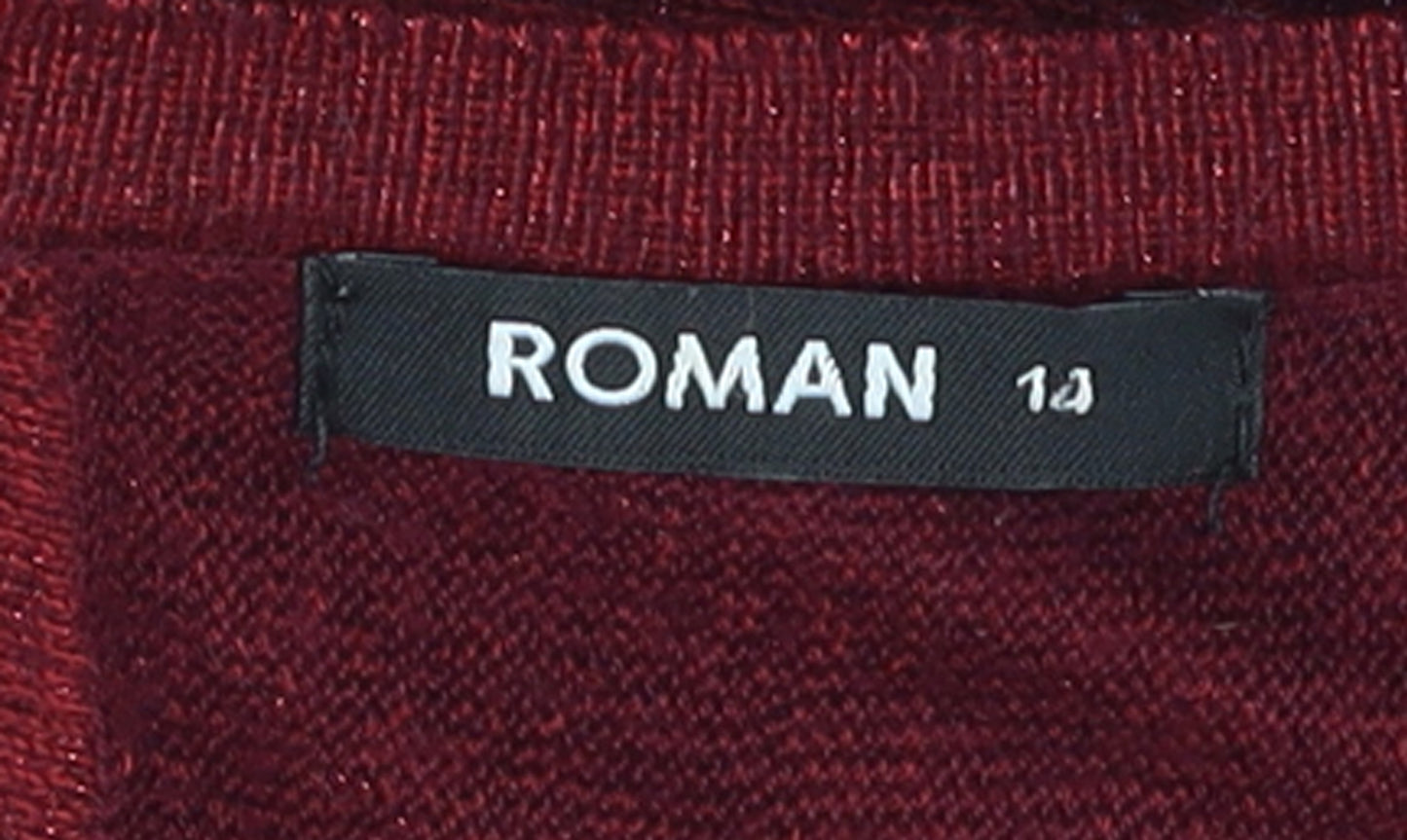 Roman Women Red 14 Pullover Knit Jumper 3/4 Sleeve Relaxed Fit
