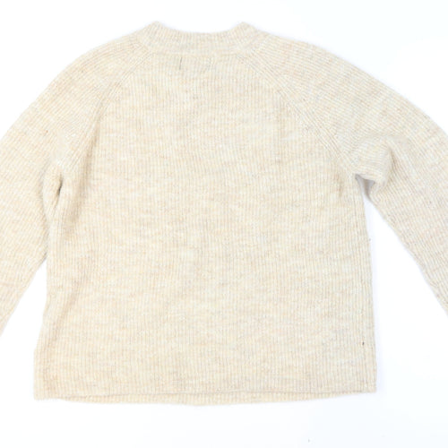 Pieces Womens Beige Wool Blend Knit Jumper L Long Sleeve Crew Neck