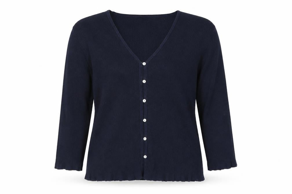 Front view of Jasper Conran Jeans women’s blue v-neck cardigan, size L