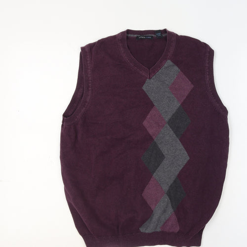 Van Heusen Men’s Purple Argyle Cotton Knit Sleeveless Vest S