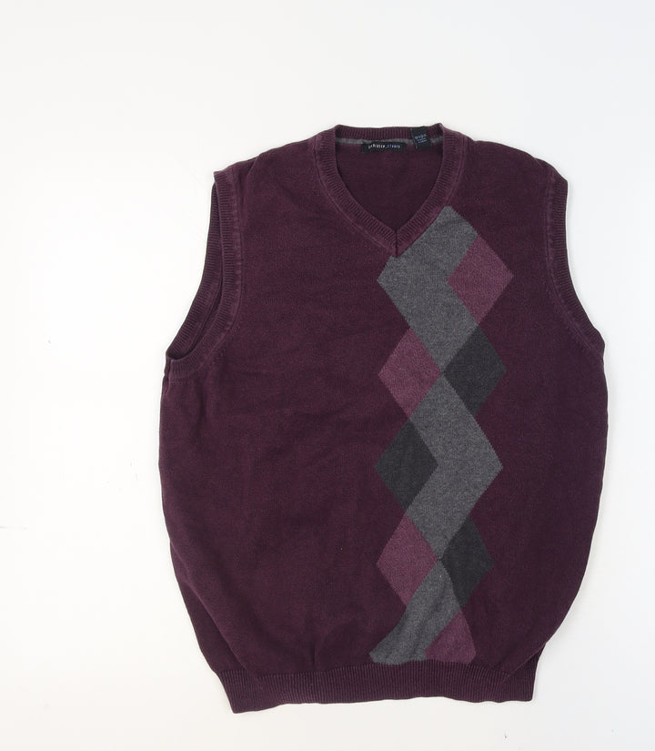 Van Heusen Men’s Purple Argyle Cotton Knit Sleeveless Vest S
