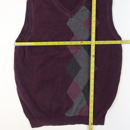 Van Heusen Men’s Purple Argyle Cotton Knit Sleeveless Vest S