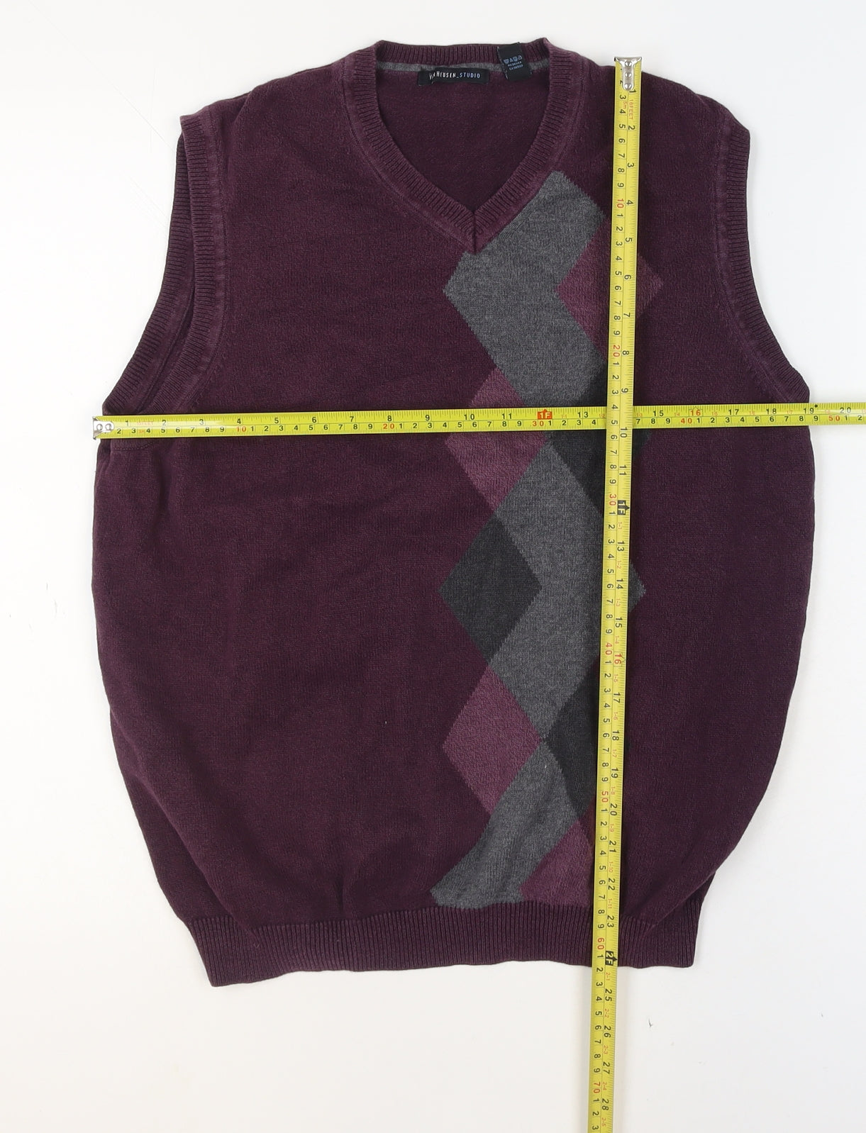 Van Heusen Men’s Purple Argyle Cotton Knit Sleeveless Vest S