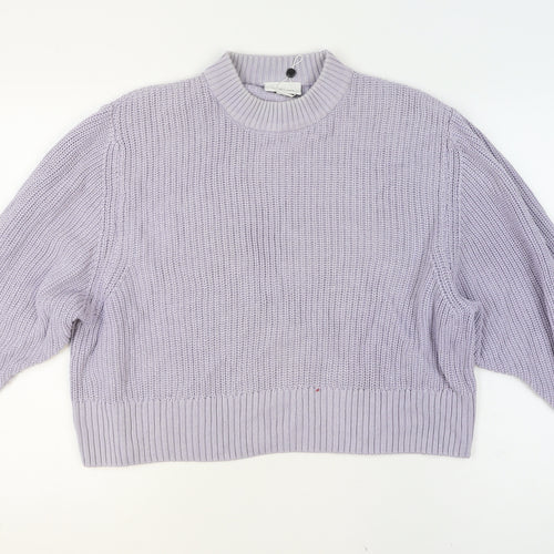 Monki Women Purple Chunky Knit Mock Neck Jumper L