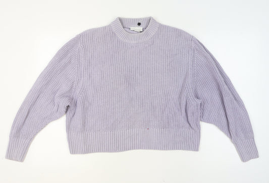 Monki Women Purple Chunky Knit Mock Neck Jumper L