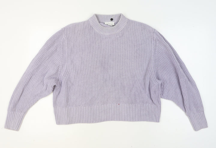 Monki Women Purple Chunky Knit Mock Neck Jumper L
