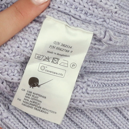 Monki Women Purple Chunky Knit Mock Neck Jumper L