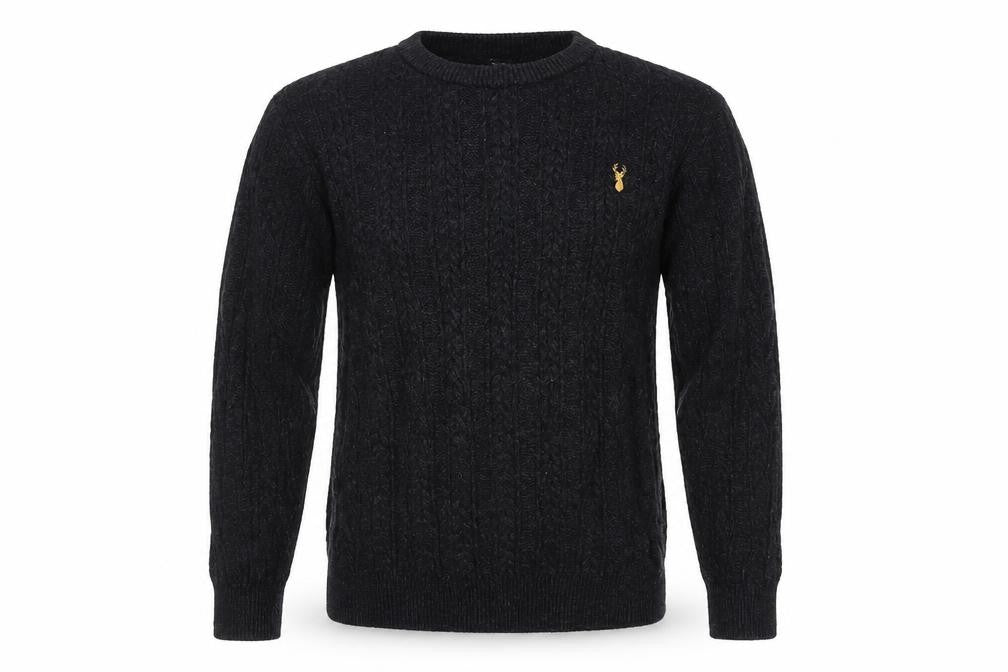 Front view of Next Men’s Black Cable-Knit Crew Neck Jumper, size S