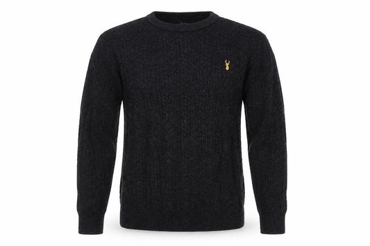 Front view of Next Men’s Black Cable-Knit Crew Neck Jumper, size S
